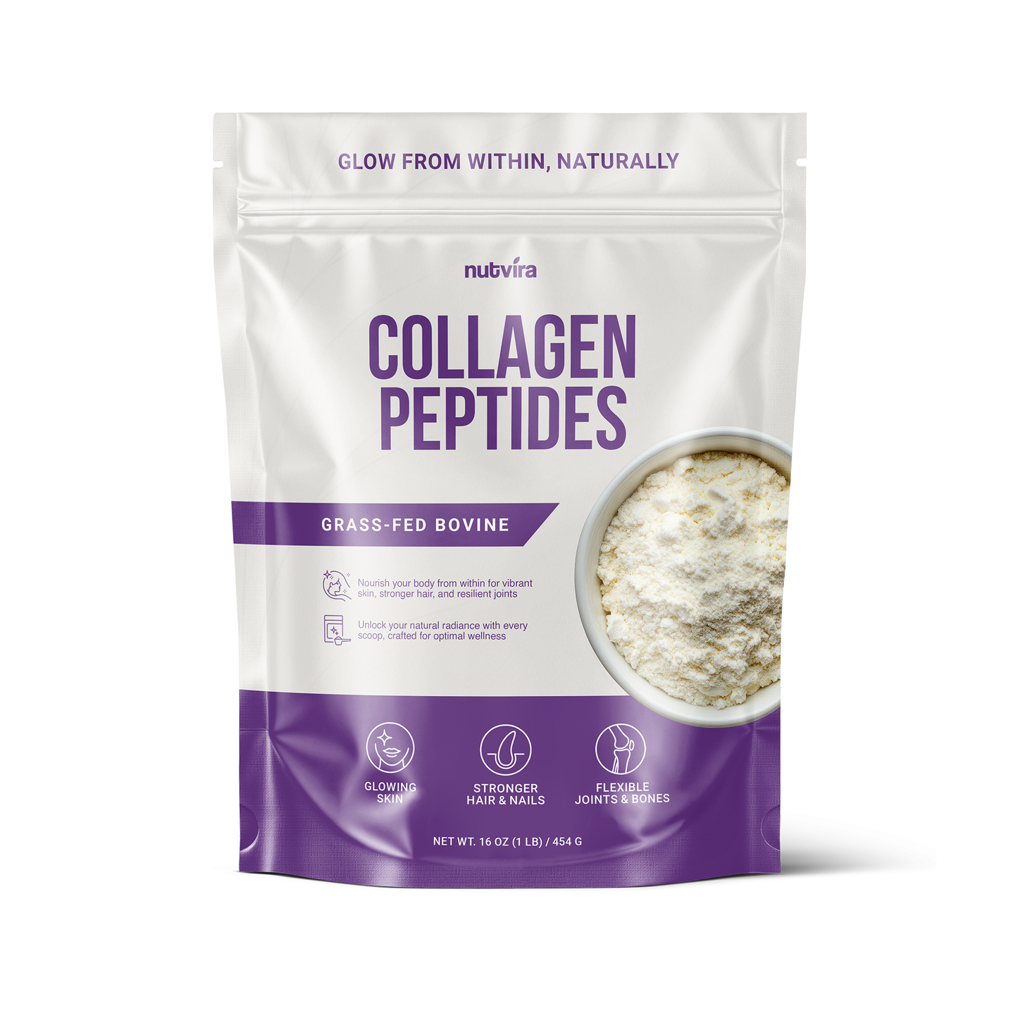 Peptides de collagène Nutvira – Collagène hydrolysé sans saveur (454 g)