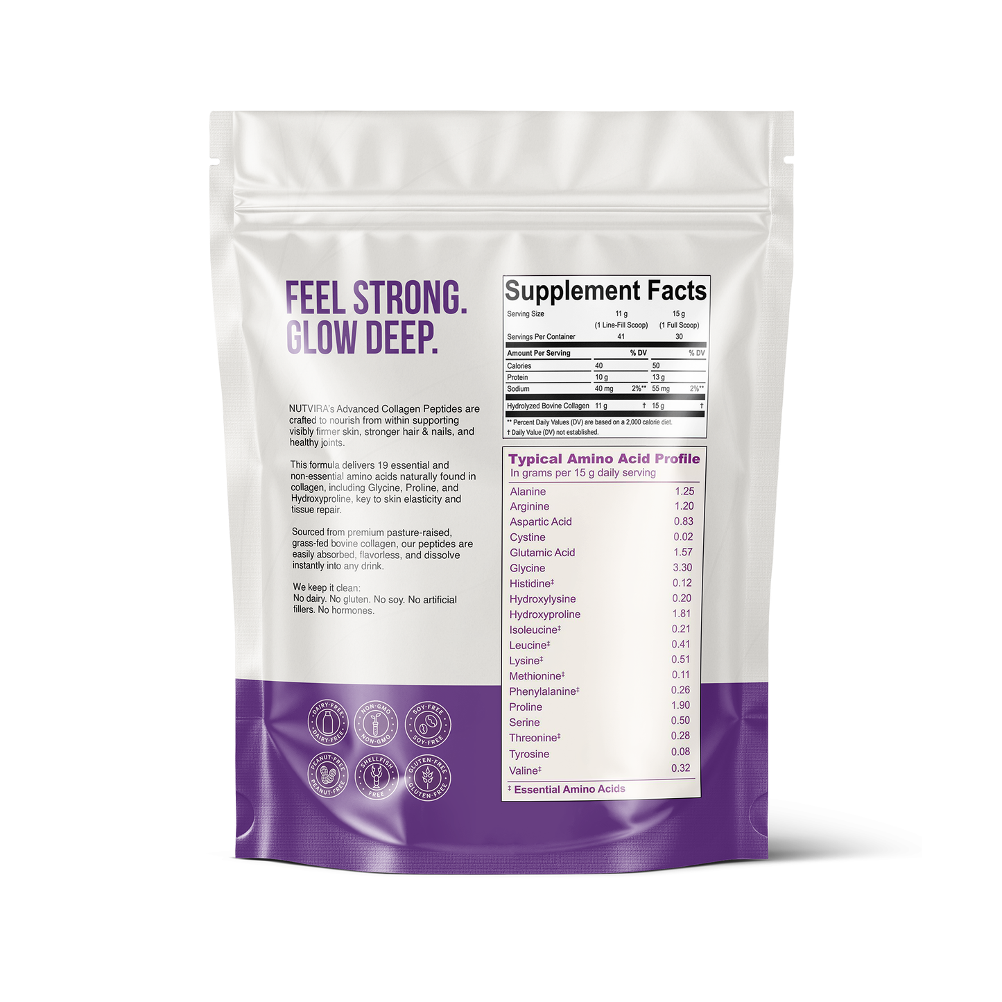 Peptides de collagène Nutvira – Collagène hydrolysé sans saveur (454 g)